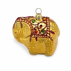 Pier 1 Imports Glitter Rhinestones Gold Elephant Glass Christmas Ornament